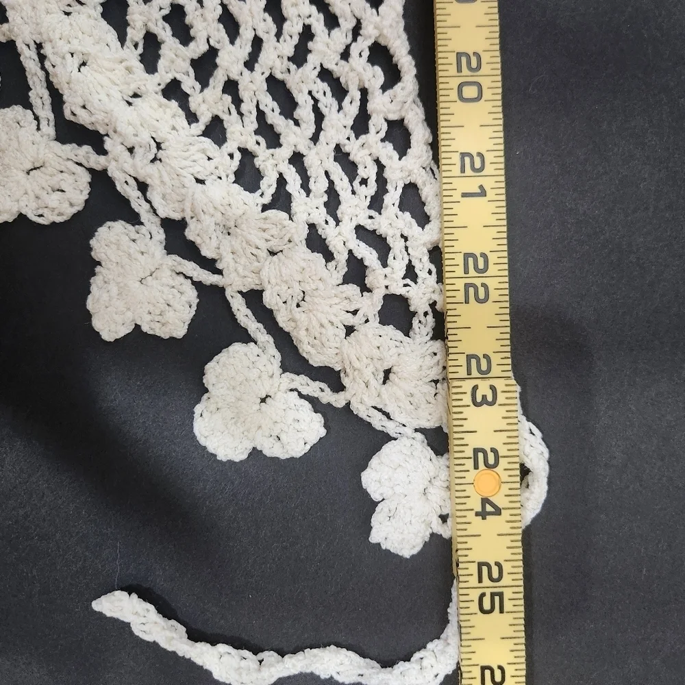 Hand-made Crochet  White Mesh Hair Kerchief/Bandana with Tassel Trim